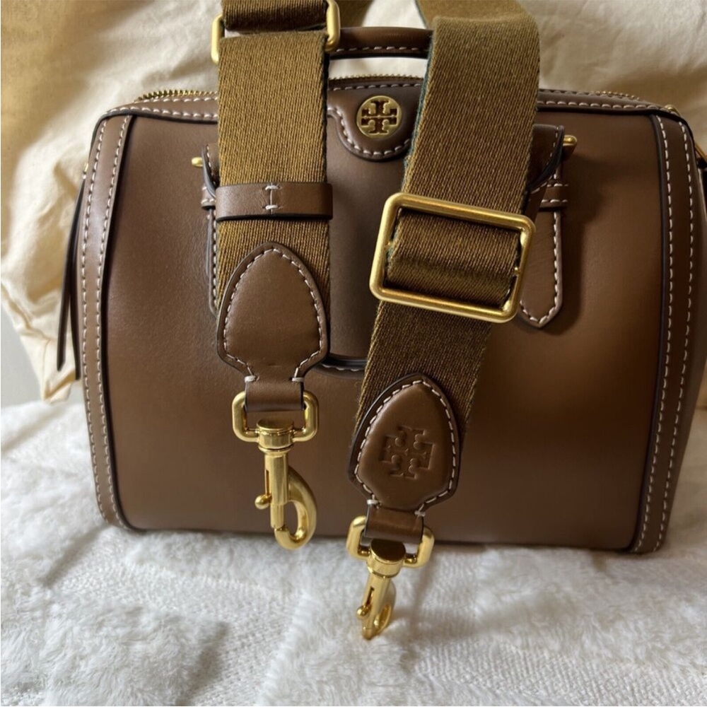 Tory Burch Brown Leather Satchel with Gold Hardware